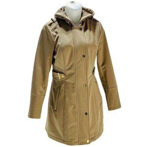 VIA SPIGA Hooded Raincoat Polo Medium Weight Overcoat in Camel Womens Size S